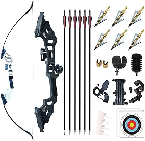 Monleap Archery 51″ Takedown Recurve Bow and Arrows Set for Adults Metal Riser Longbow Kit Right Hand Straight Bow for Beginner Hunting Shooting Practice 30 40 50lb