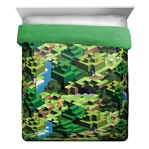 Image of Minecraft Creeper Queen Comforter Set 7 Piece Kids Bedding for Boys, Green | Video Gaming, Bed in a Bag, Comforter Sheets Shams Pillowcases, Official Product, Microfiber, Machine Washable, Boys Gift