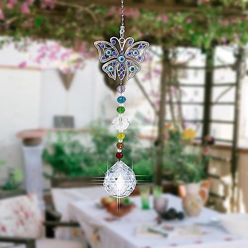 Persofine Window Hanging Suncatcher With Crystal,Blue Evil Eye Garden Hanging Rainbow Maker Ornament (Butterfly) #TOP4