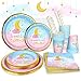 Heboland Gender Reveal Party Deko Geschirr Set für 25 Gäste, 125-Teileges Pappteller Servietten Becher Strohhalme Boy or Girl Twinkle Twinkle Little Star Deko Partyzubehör