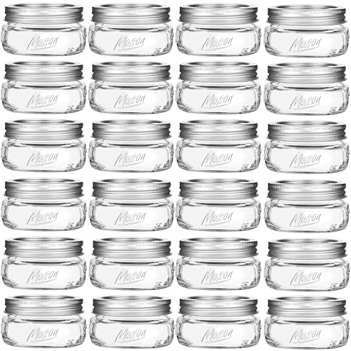Esrentle Wide Mouth Mason Jars 8 oz - 24 Pack 8 oz Glass Mason Jar with Airtight Lids and Bands, Half Pint Canning Mason Jars for Pickling, Meal Prep, Jelly, Jam, Honey, Spice, Overnight Oats