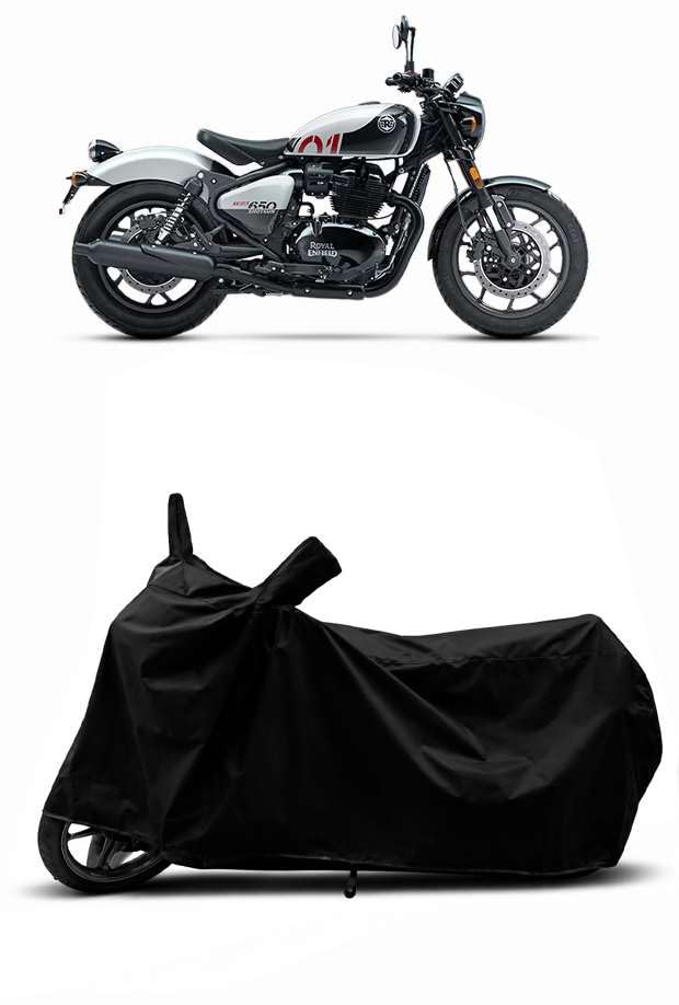 Image of Sheild Heavy Duty Waterproof Scooty & Bike Cover for Royal Enfeild Shotgun 650 - UV Resistant, Dustproof & Rain Protection, All-Weather Outdoor Cover for Bikes & Scooty with Buckle Straps(Black)