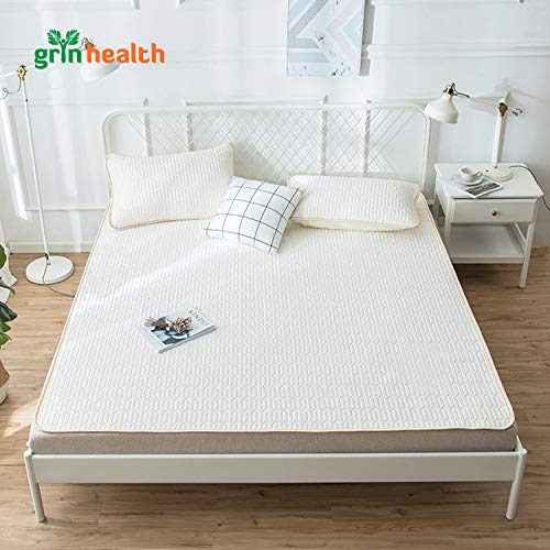 Image of Grin Health Super Soft Mattress Pad Used as Mattress Top with 2 Pillow Cases | Ultra Luxurious Comfortable Ice Silk Bed Mattress Slim Topper Queen Size 72x60 Inch All Season Bedsheets & Pillow Covers