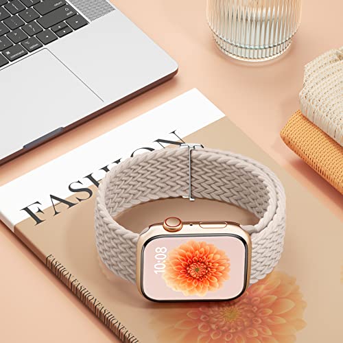 Ohotlove Braided Solo Loop Compatible With Apple Watch Band 41Mm 40Mm 38Mm 49Mm 45Mm 44Mm 42Mm Women Men, Nylon Adjustable Stretchy Bands Elastic Sport For Iwatch Series 8 7 6 5 4 Se Ultra,Starlight #TOP4