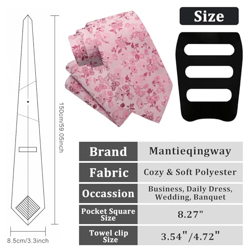 Image of Mantieqingway Floral Ties for Men, 3pcs /set Neck Tie Pocket Square Holder Set for Wedding Business Prom Party Usual