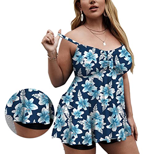 Maiô Feminino Plus Size Tankini, Roupa de Banho Feminina Plus Size Estampa Floral Alças Ajustáveis ​