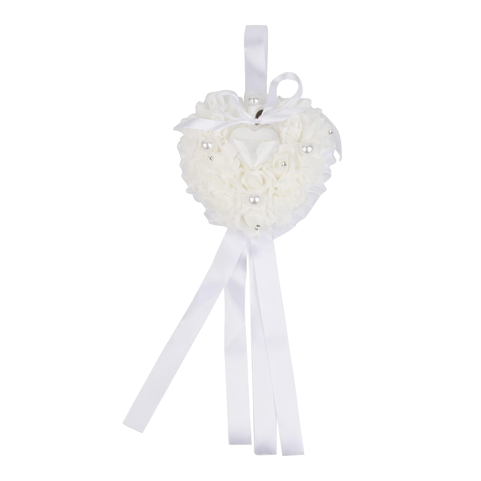 HERCHR Coussin d'alliances, 19x18,5cm/7,5x7,3 Pouces boîte à Fleurs en Dentelle Romantique en Forme de cœur avec Rose étui léger pour alliances de mariée pour cérémonie de Mariage d'anniversaire