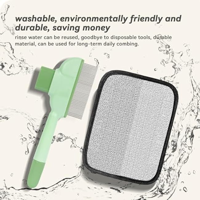 Flea Comb for Cats & Dogs ¨C Removes Loose Hair, Tangles, Fleas & Dander, with Free Electrostatic Pet Hair Removal Glove for Clothes, Furniture, Carpets & Bedding-ng5jVZo5