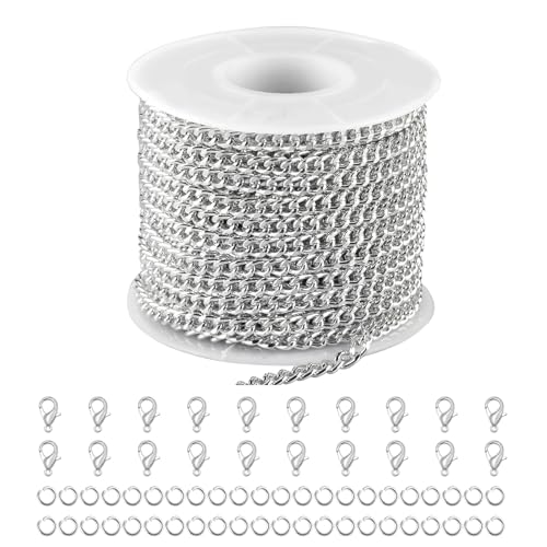 YOUBEIYEE 32.8 Feet Silver Plated Chains for Jewelry Making Cuban Chain Link Aluminum Jewelry Making Chains Bulk