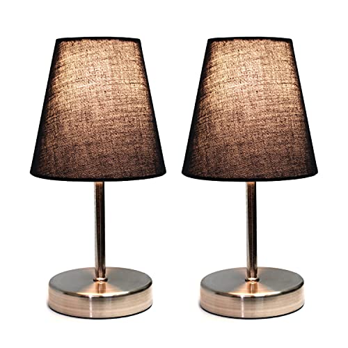 Simple Designs Lt2013-Blk-2Pk Sand Nickel Mini Basic Table Lamp With Fabric Shade 2 Pack Set, Black , 2 Count #TOP3