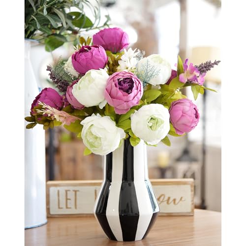 Image of FiveSeasonStuff Vintage Artificial Peonies Silk Peony Flowers and Hydrangeas for Wedding Bridal Home Decor - Beautiful Floral Centerpiece Arrangement with 2 Bouquets (Bloom Purple and White Mix)