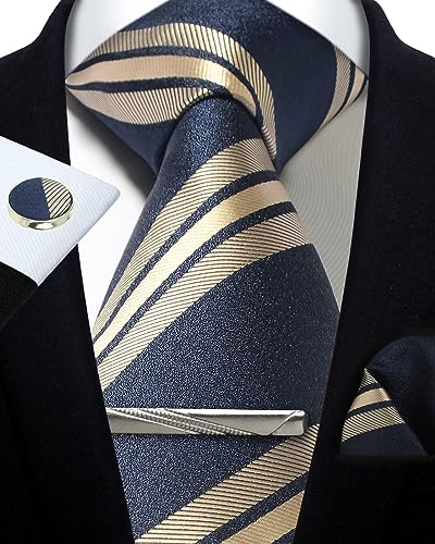 Image of Striped Plaid Polka Dot Mens Tie Formal Necktie Pocket Squares Ties Clips Cufflinks Classic for Men Set