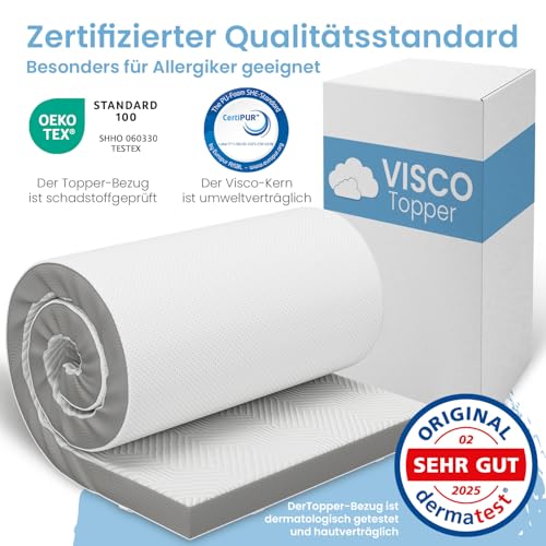 ELONEO Viscoelastischer Matratzen Topper 80x190cm, Matratzentopper mit Memory Foam Effekt, 5 cm Höhe, Matratzenauflage für Bett und Boxspringbett inkl. atmungsaktivem Mesh-Bezug und Eckschlaufen