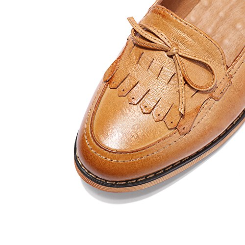 Image of Mona flying Women's Leather Tassel Loafers Slip on Flat Office Work Shoes