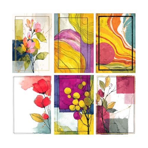 Image of SiddArtify Abstract Floral Wall Art Prints Set - Modern Botanical Poster Decor for Living Room Bedroom Office - 12x18 inch Board Pack of 6