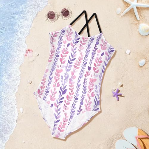 Lavender Flowers Girls One Piece Swimsuits Quick Dry Beach Swimwear Bathing Suit3