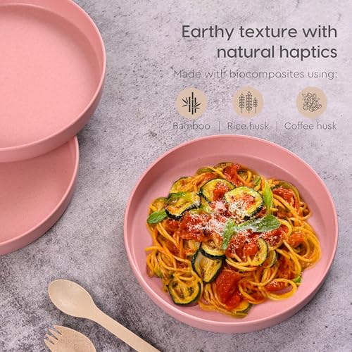 Image of Eha Earth Friendly Verde Round Plates | Set of 4 | 8 inch | Made with Rice Husk Biocomposite | Breakfast Plates | Unbreakable Dinner Plates Set | Microwave Safe | Innocent