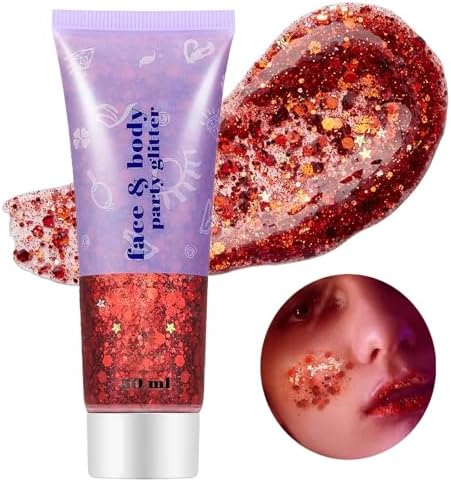 Go Ho Red Face Body Glitter,Singer Concerts Red Face Paint Glitter Makeup,Holographic Chunky Sequins Glitters for Eye Lip Hair Nails,Festival Glitter Rave Accessories,07 Red Glitter 52g Go Ho Red Face Body Glitter,Singer Concerts Red Face Paint Glitter Makeup,Holographic Chunky Sequins Glitters for Eye Lip Hair Nails,Festival Glitter Rave Accessories,07 Red Glitter 52g