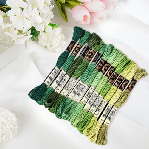 Image of 105 Yards 12 Skeins Gradient 6 Strands Dark Green Variegated Embroidery Floss Thread Cross Stitch Friendship Bracelet Polyester String Threads Assorted Bulk Set for Hand Sewing Making Supply