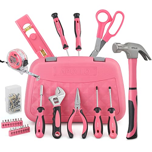 Apollo Pink Tool Kit 67 Pc Women’s tool box with essential hand tools including spanner, screwdrivers, pliers, & more for home repair and maintenance, stored in a stylish pink toolbox case. Ideal gift