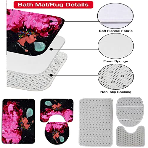 3-teilig Badematten Set, 3D Digitaldruck Mädchen Badteppich Sets rutschfest Badvorleger Schwarz Waschbar U-Förmiger… – Bild 3
