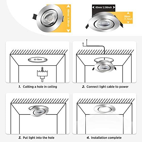 wowatt Dimmable LED Recessed Ceiling Lights 5X 3 Brightness Level IP44 Spotlights Downlights 7W Cool White 6000K Round Nickel 30°Rotatable 700LM 83Ra for Bathroom Living Bedroom Kitchen Pack of 5