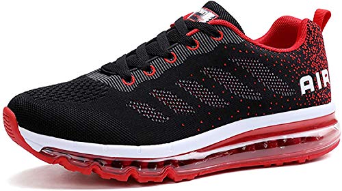 Uomo Donna Air Scarpe da Ginnastica Corsa Sportive Fitness Running Sneakers Basse Interior Casual all'Aperto Black Red 35