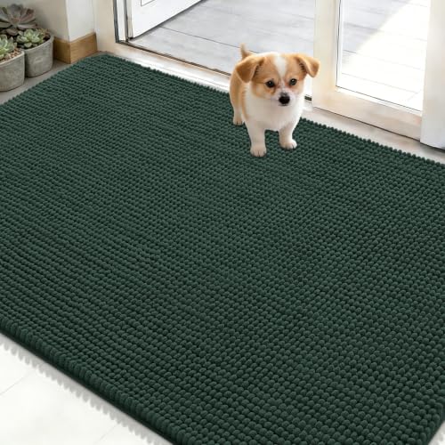 Image of OLANLY Dog Door Mat for Muddy Paws 48x30, Absorbent Chenille Mud Doormat