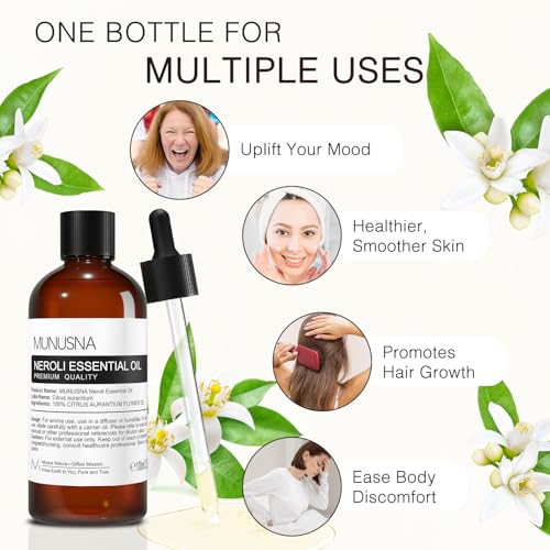 Image of Neroli Essential Oil for Skin, Body, Hair Care, Aromatherapy, 100ML | Pure and Natural, Neroli Oil for Massage, Home, Diffuser, DIY Soap and Candle Making, 3.38 Fl Oz