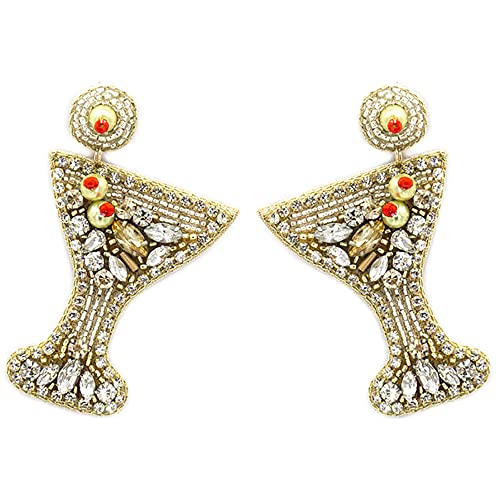 Beaded Martini Glass Post Earrings Handmade Martini Earrings