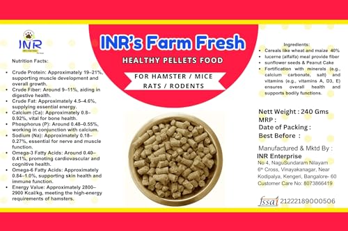 Image of INR's Farm Fresh Healthy Pellets Food for Hamsters, Rats, Mice & Rodents - 240g | Omega 3 & 6 | Multi-Grain & Vitamin-Rich | High-Fibre Diet | Balanced Pellet Feed for Small Pets - All Life Stages