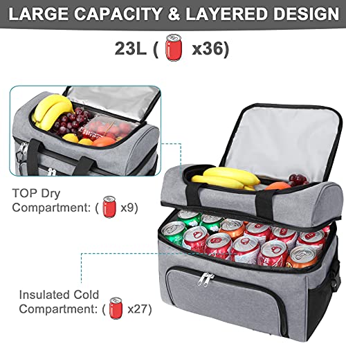 Insulated Large Cooler Bag Seehonor Collapsible 36-Can Coolers, Portable Dual Compartment Leakproof Soft Cooler Bag For Camping, Picnic, Beach And Hiking #TOP1