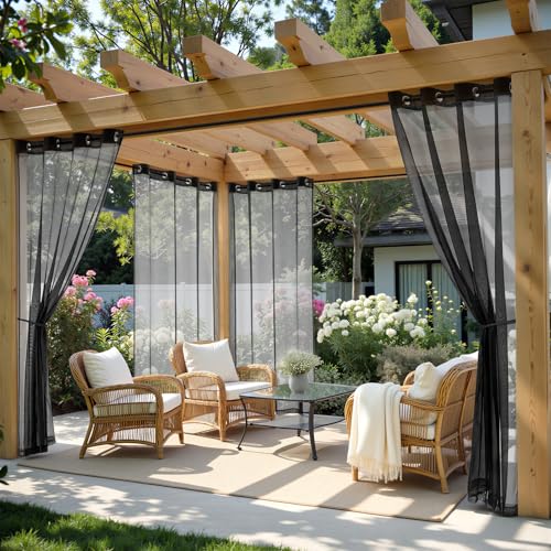 MIULEE Black Outdoor Curtain for Patio Waterproof 4 Panels 54 x 84 Inch