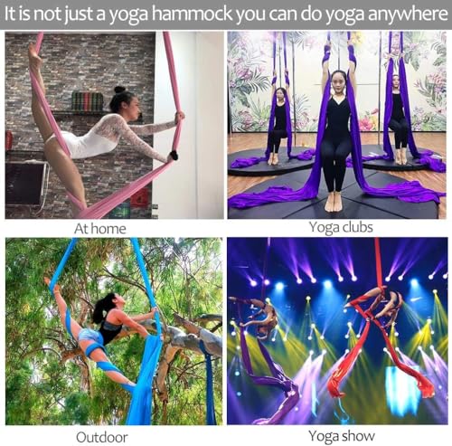 Juego de sedas aéreas, hamaca de yoga premium para uso doméstico, tela de baja elasticidad, kit completo de inicio de aparejo aéreo con todos los accesorios incluidos, adecuado para todos los niveles