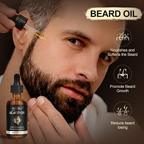 Pop Modern.c Beard Growth Kit Beard Grooming Kit 6Pcs Beard Wash Shampoo Beard Oil Beard Balm Beard Comb Brush Scissors Best Gift For Men For Valentine's Day Christmas Father's Day Birthdays #TOP2