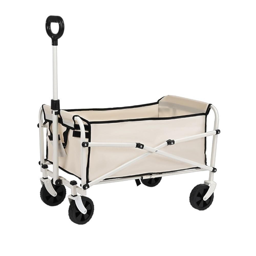 Folding Trolley Cart Folding Portable Camp Trolley Outdoor Picnic for Camping Beach(Beige)