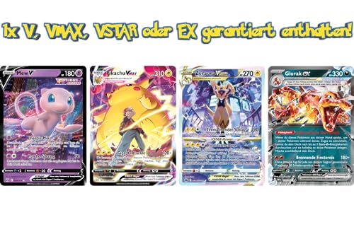 Pokemon Karten Deutsch - 30 verschiedene und originale Pokemon Karten mit garantierter V, VMAX, VSTAR oder EX Karte + Holo Karten