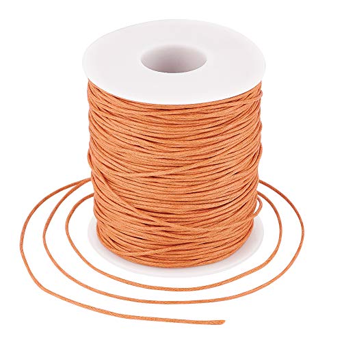 PandaHall 100 Yards/Roll Braided Cotton Cord 1mm Waxed Cotton Cord String for DIY Jewelry Making(Dark Orange) - Image 3