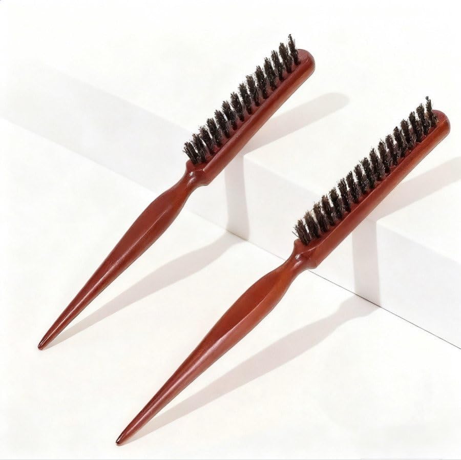 Pig bristle narrow-toothed comb Fluffy styling long handle comb Smooth hairstyle Men's beard combing brush For damaged and curly hair