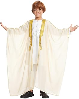 FYMNSI Open Front Kaftan for Boys Muslim Kids Abaya Islamic Prayer Clothes Embroidered Long Sleeve Cardigan Dress Chiffon Robe