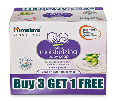 Image of Himalaya Extra Moisturizing Baby Soap 125 g | BUY 3 GET 1 FREE | No 1 Doctor prescribed brand | Aloe, Olive, Milk| Cleanses & Moisturizes baby's skin