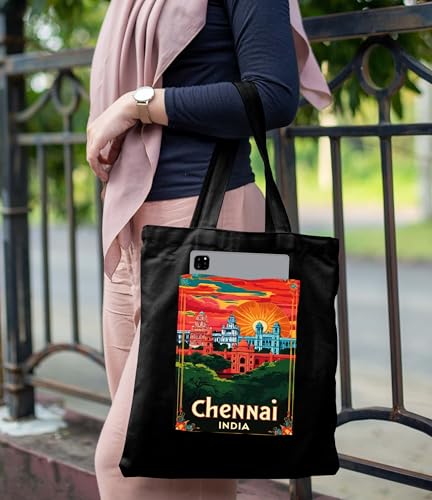 Image of ZORI Black Tote Bag With Pocket Printed Designed Canvas Tote Bags For Women large capacity,Tote bag For Shopping, College, Travel, More Canvas Handbag For Unisex Bag