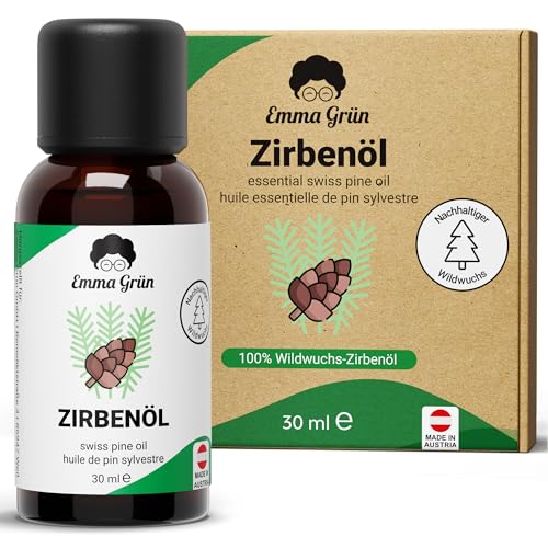 Emma Grün Bio Zirbenöl [100% NATURREIN] - Echtes Zirbelkiefer Öl 30ml aus Alpen Wildwuchs - WILDE ERNTE - Naturreines Ätherisches Öl - Waldiges Zirbenöl für Diffusor Zirbenspäne & Sauna