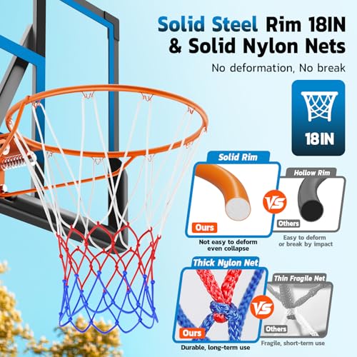 Yohood 46\" 10FT Basketball Hoop Outdoor - Portable Basketball Goal Adjustable Hoops & Goals with Solid Steel Rim & Extra-Large Base for Kids/Youth/Teens/Adults Outdoor