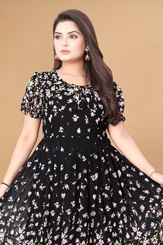 Image of Women's Maxi Dress, Floral Print, Short Sleeve, A-Line Fit and Flare Style