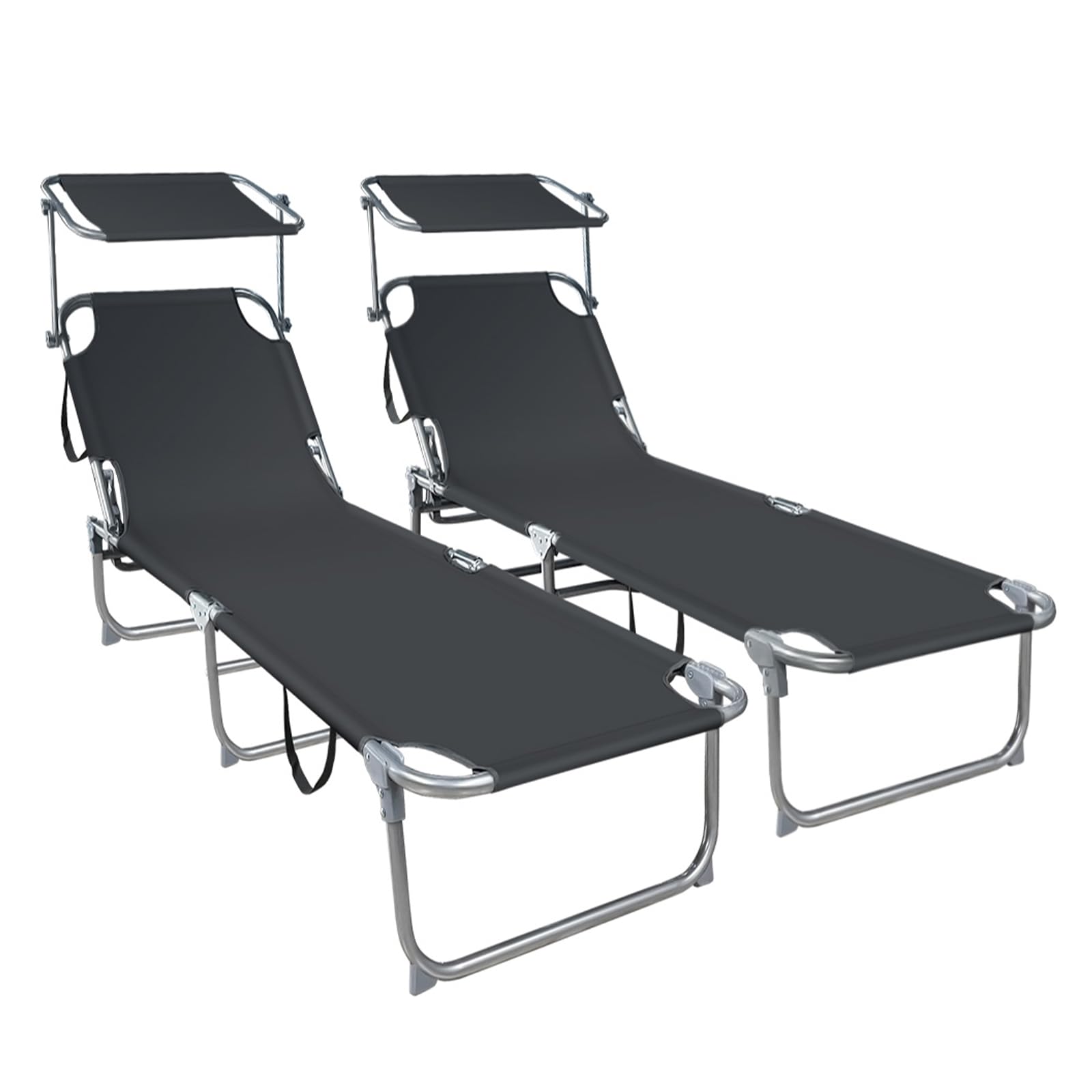 VOUNOT® Set di 2 Sdraio da Giardino Pieghevole, Lettino Prendisole con Tettuccio Parasole e Schienale Regolabile, Sdraia da Balcone per Spiaggia, Terrazzo e Esterno Piscina, Nero