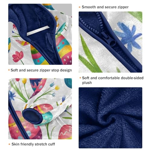 Easter Eggs Floral Pattern Toddler Fleece Jacket Girl Boys Hooded Fleece Jacket Coat Warm Outwear Zip-up 3-10T3