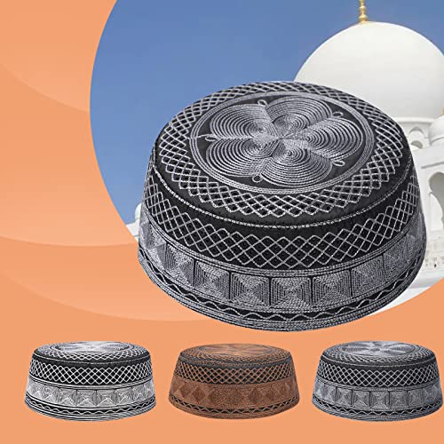 Image of Men Muslim Prayer Kufi Hat Prayer Headwear Cap Islamic Beanie Skull Cap Embroidery Kofia Topi Sun Hat