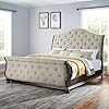 Sleigh bed frame luxury bed frames with scrolling sleigh style headboard and footboard upholstered bed frame with button tufted and wooden base beige bed frame queen  urban country home decor