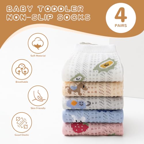 Image of SNOWIE SOFT 5 Pairs Baby Socks Set, Antislip Socks for New Born Baby 0-3 Years, Non Slip Grip Ankle Socks with Non Skid Soles for Infants Baby Shower Gifts